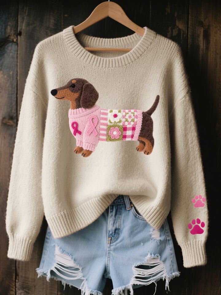Women's Dachshund Knit Patchwork Oversized Sweater