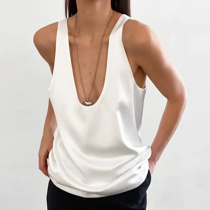 Women's Deep U-Neck Relaxed-Fit Satin Tank Top