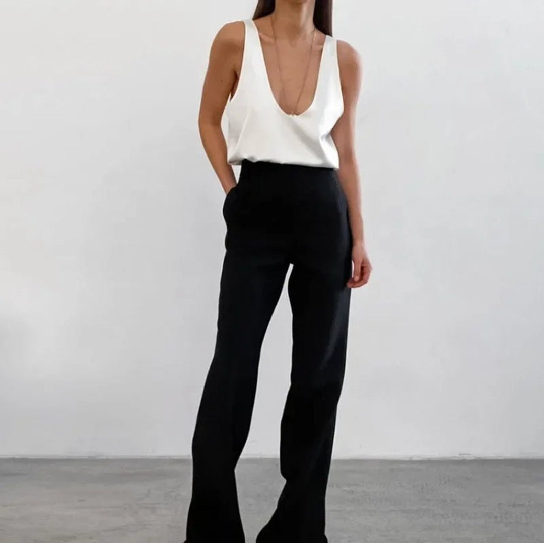 Women's Deep U-Neck Relaxed-Fit Satin Tank Top