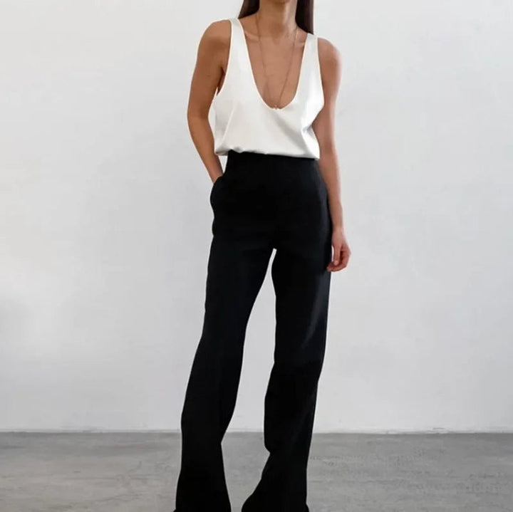 Women's Deep U-Neck Relaxed-Fit Satin Tank Top