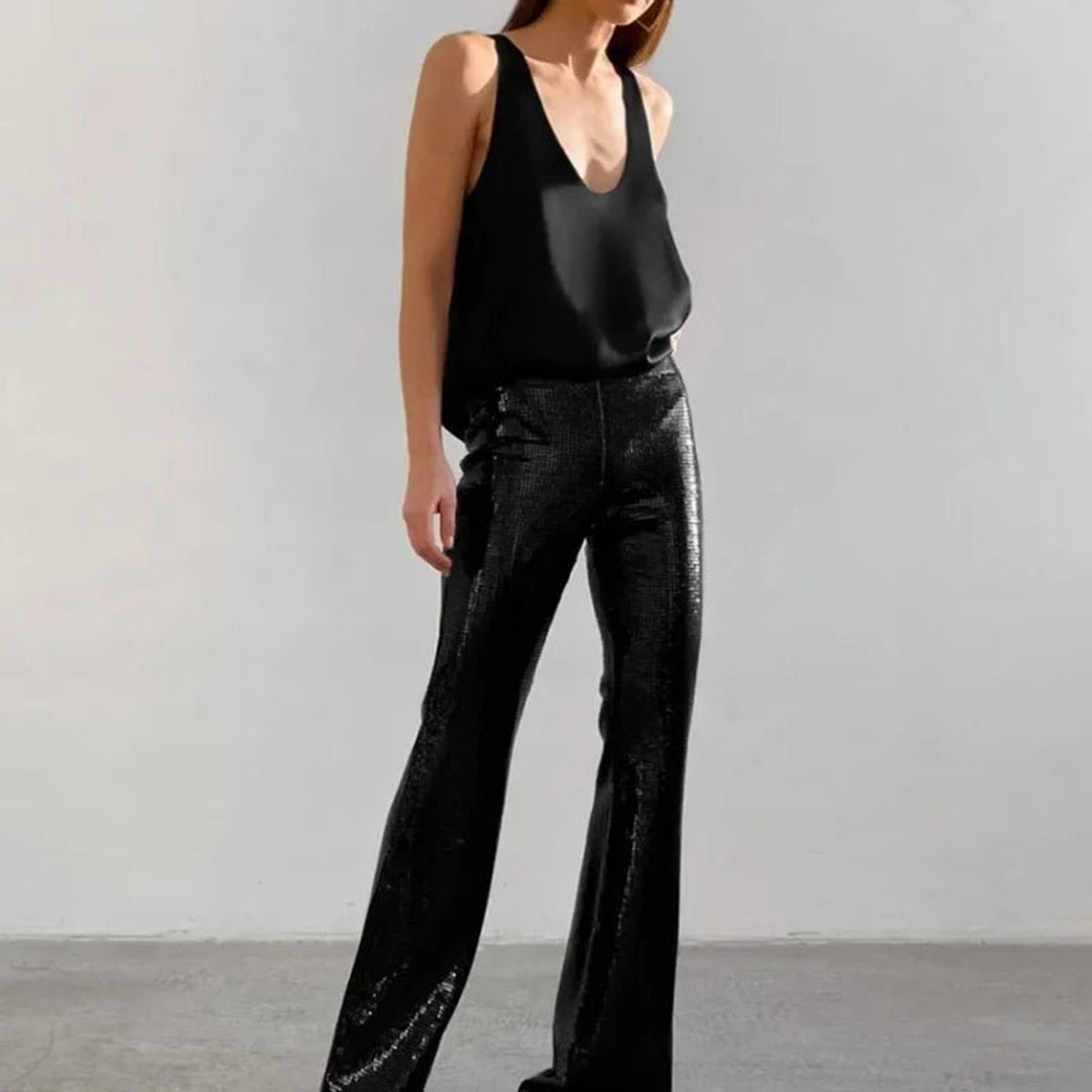 Women's Deep U-Neck Relaxed-Fit Satin Tank Top