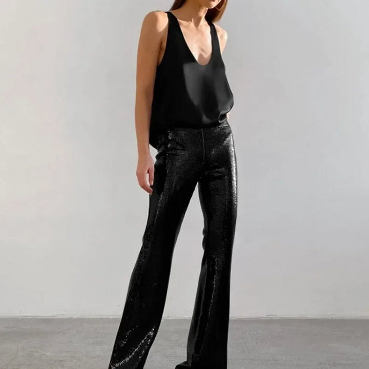 Women's Deep U-Neck Relaxed-Fit Satin Tank Top
