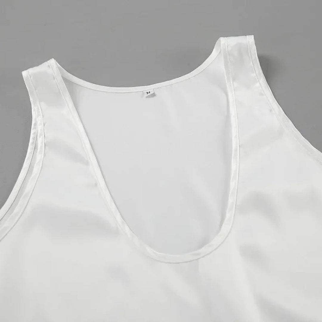 Women's Deep U-Neck Relaxed-Fit Satin Tank Top