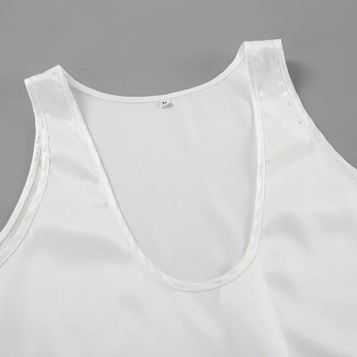 Women's Deep U-Neck Relaxed-Fit Satin Tank Top