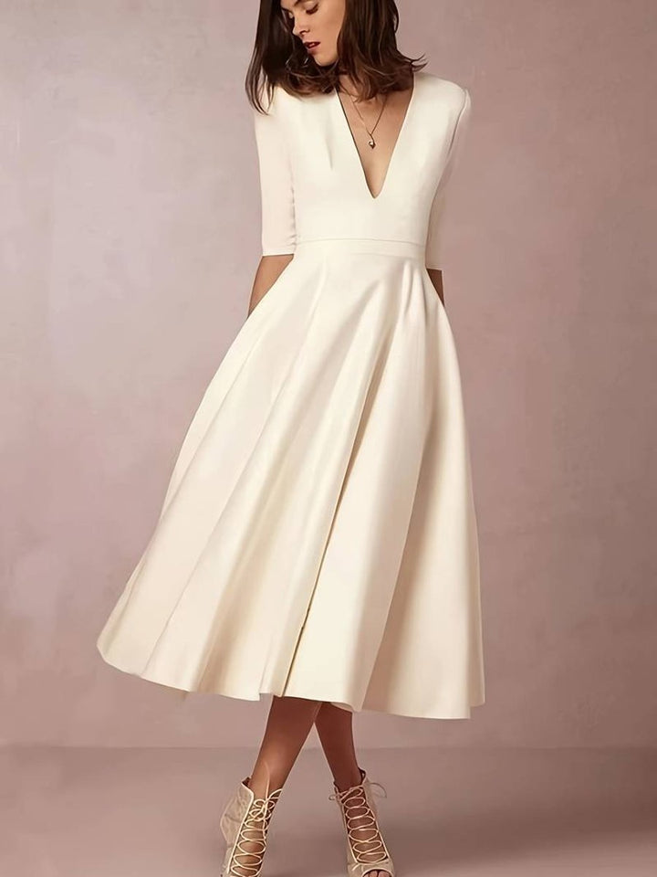 Women's Deep V-Neck Flowy Fall Midi Dress