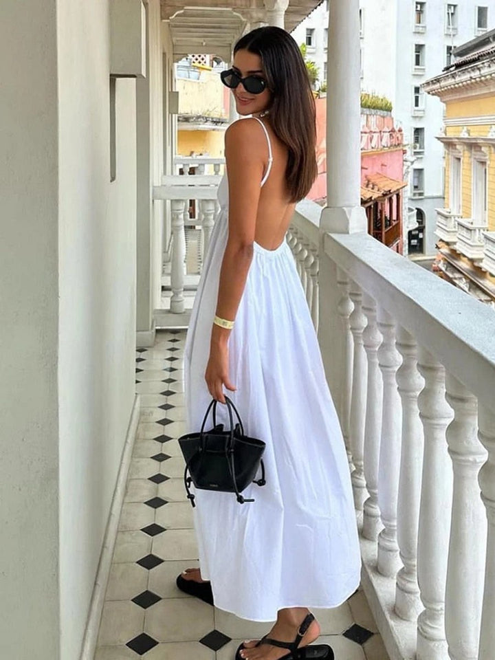 Women's Deep V-Neck Open-Back Fall Midi Dress