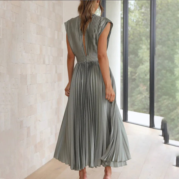 Women's Deep V-Neck Pleated Midi Formal Dress