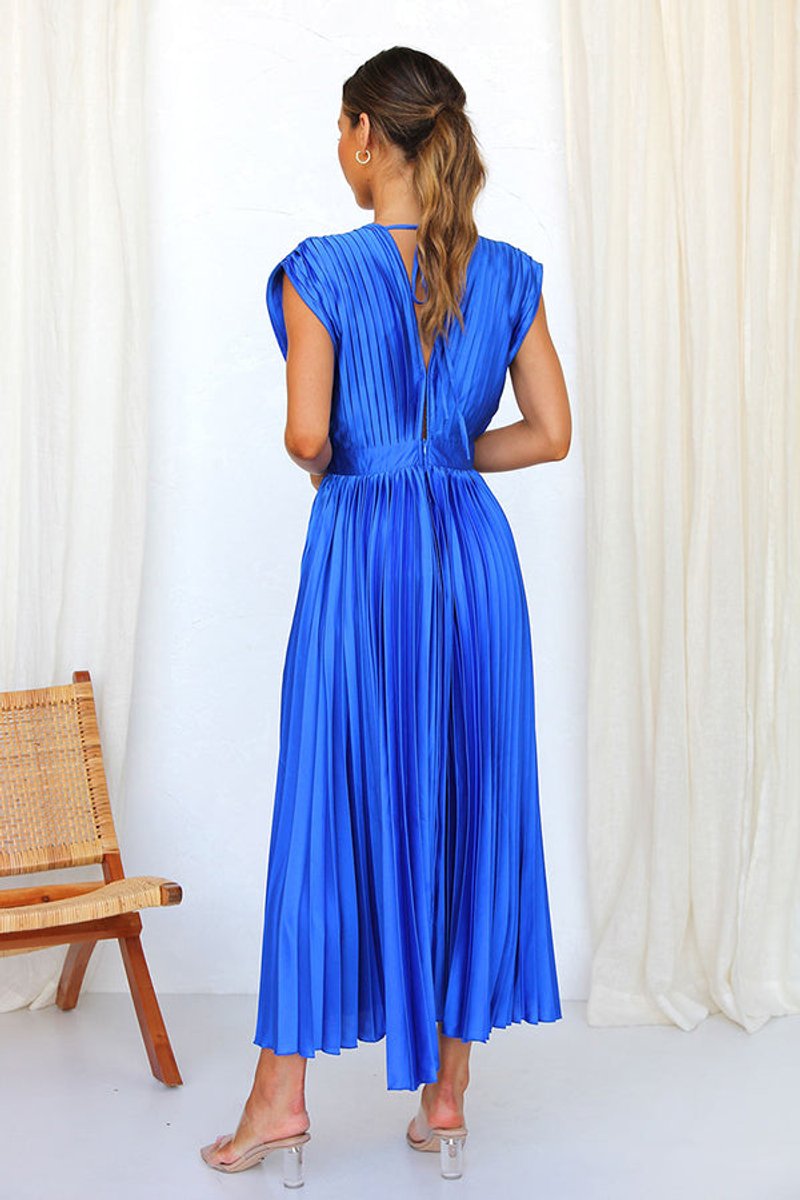 Women's Deep V-Neck Pleated Satin Fall Midi Dress