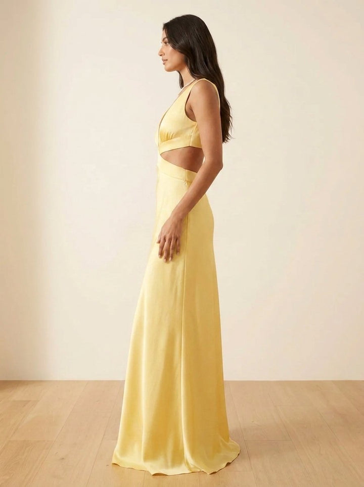 Women's Deep V-Neck Satin Cutout Maxi Formal Dress