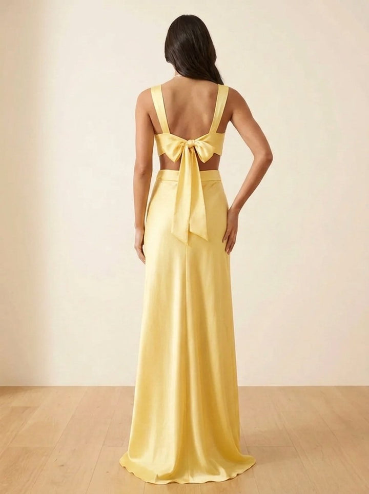 Women's Deep V-Neck Satin Cutout Maxi Formal Dress