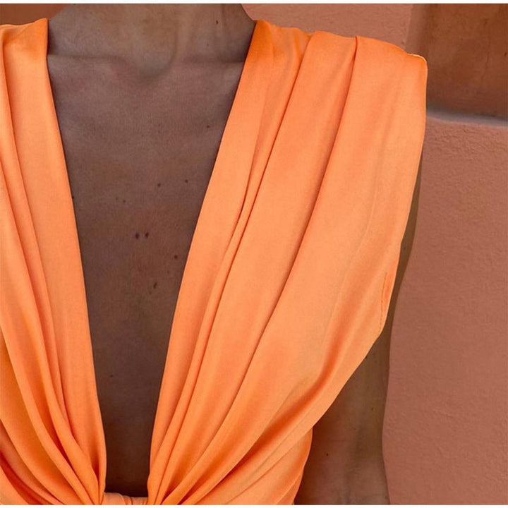 Women's Deep V-Neck Sleeveless Pleated Formal Dress