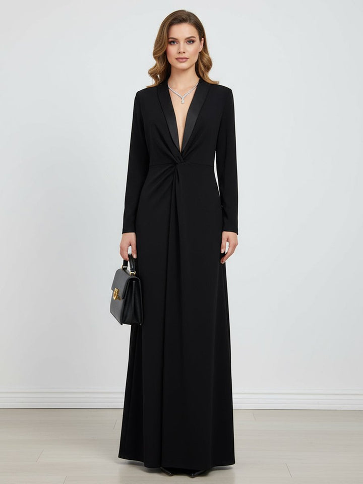 Women's Deep V-Neck Twist-Front Long Sleeve Fall Wedding Guest Dress