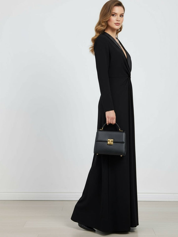 Women's Deep V-Neck Twist-Front Long Sleeve Fall Wedding Guest Dress