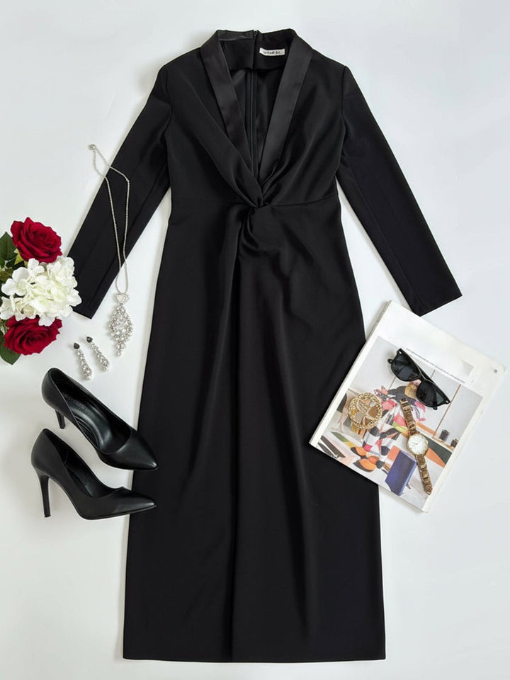 Women's Deep V-Neck Twist-Front Long Sleeve Fall Wedding Guest Dress