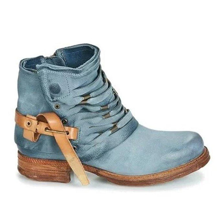 Women's Distressed Leather Lace-Up Buckle Ankle Boots