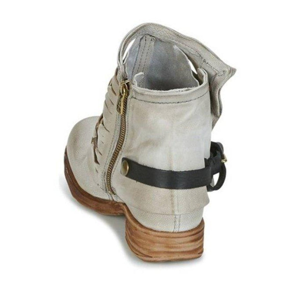 Women's Distressed Leather Lace-Up Buckle Ankle Boots