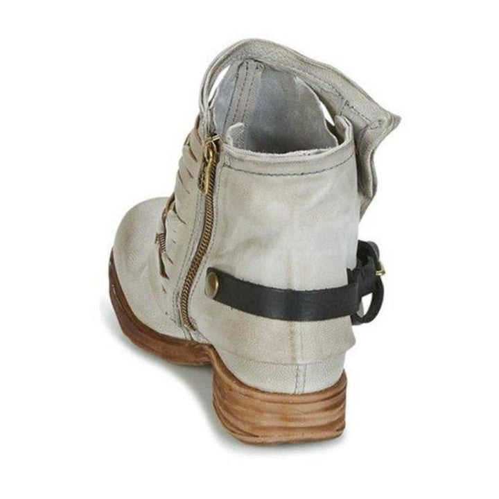 Women's Distressed Leather Lace-Up Buckle Ankle Boots