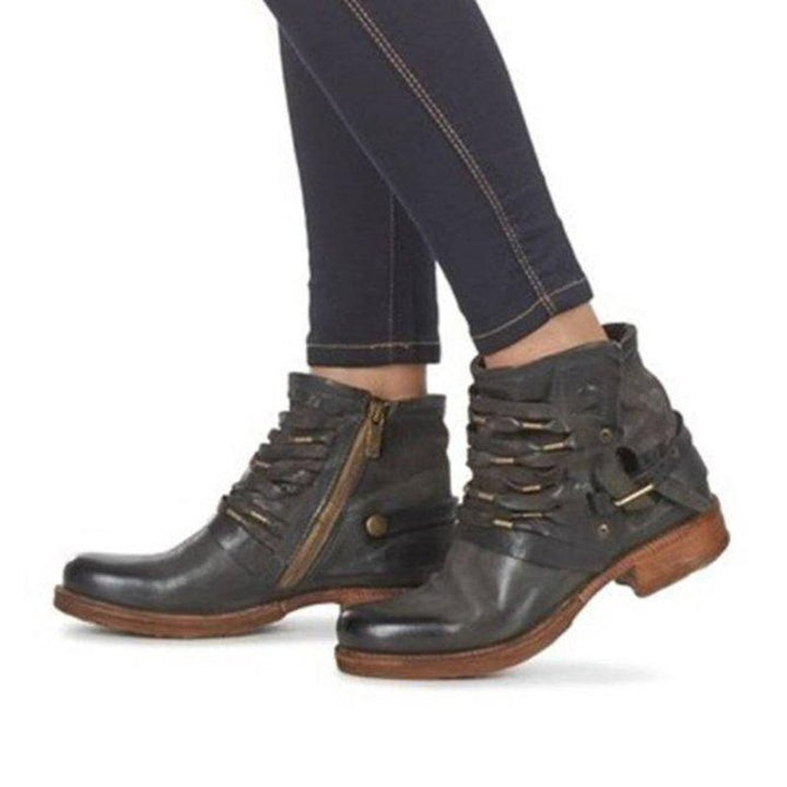 Women's Distressed Leather Lace-Up Buckle Ankle Boots