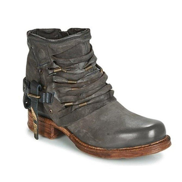 Women's Distressed Leather Lace-Up Buckle Ankle Boots