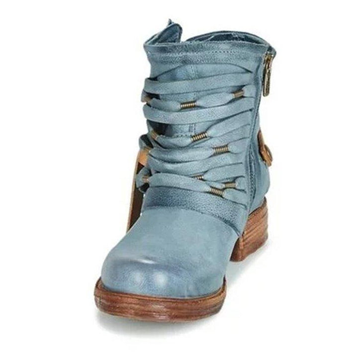 Women's Distressed Leather Lace-Up Buckle Ankle Boots