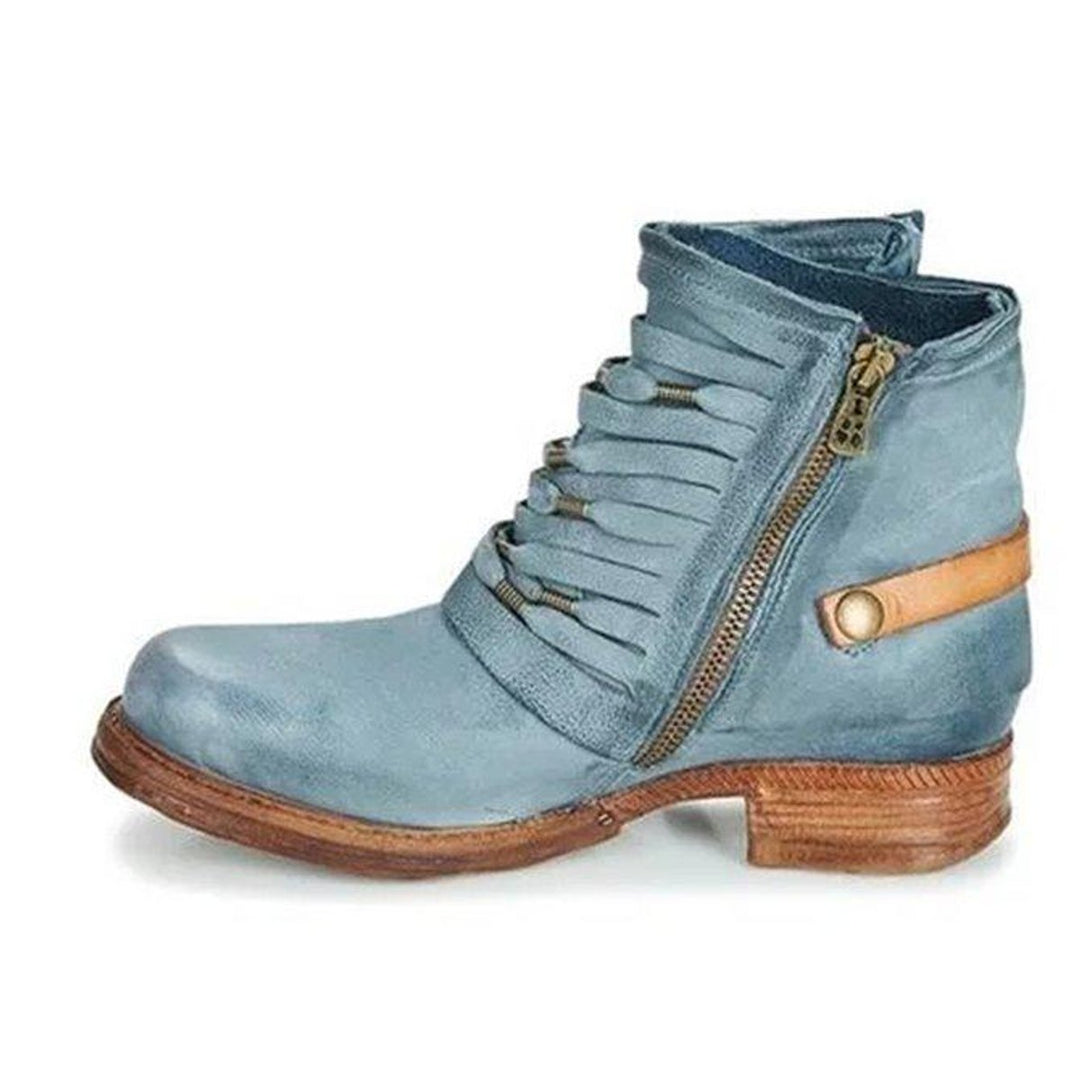 Women's Distressed Leather Lace-Up Buckle Ankle Boots