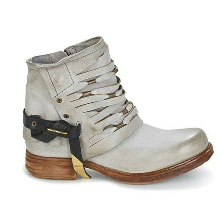 Women's Distressed Leather Lace-Up Buckle Ankle Boots