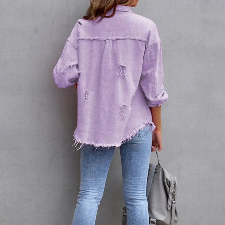 Women's Distressed Raw-Hem Oversized Denim Jacket