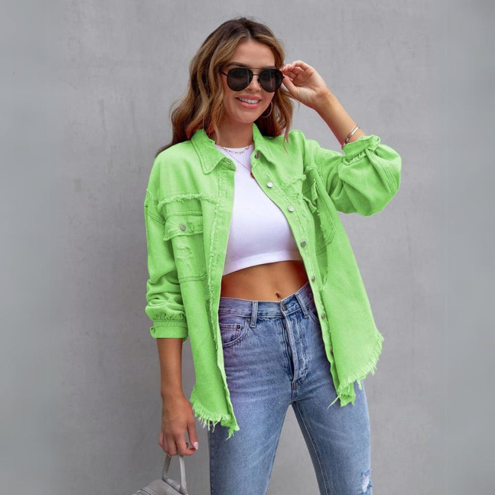 Women's Distressed Raw-Hem Oversized Denim Jacket