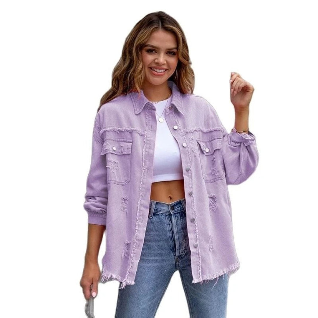 Women's Distressed Raw-Hem Oversized Denim Jacket