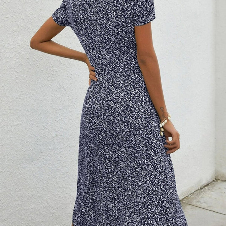 Women's Ditsy Floral Short-Sleeve Fall Midi Dress