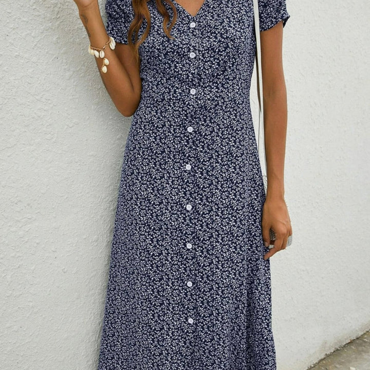 Women's Ditsy Floral Short-Sleeve Fall Midi Dress