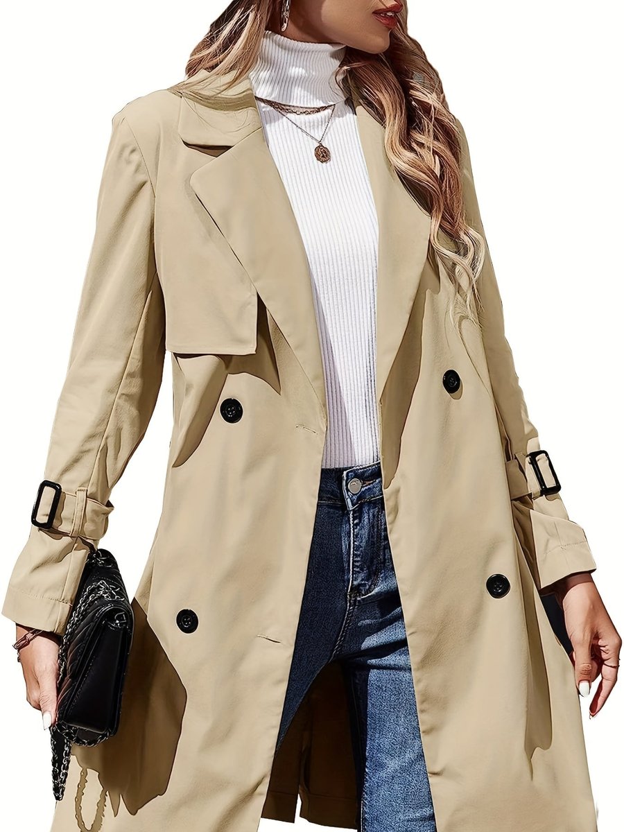 Women's Double-Breasted Belted-Cuff Classic Trench Coat