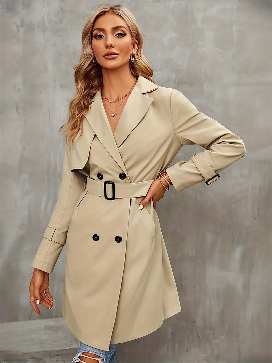 Women's Double-Breasted Belted-Cuff Classic Trench Coat