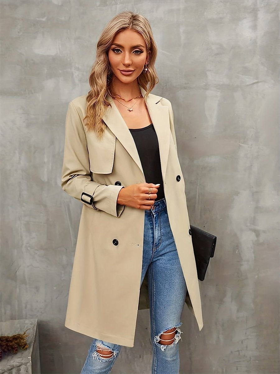 Women's Double-Breasted Belted-Cuff Classic Trench Coat