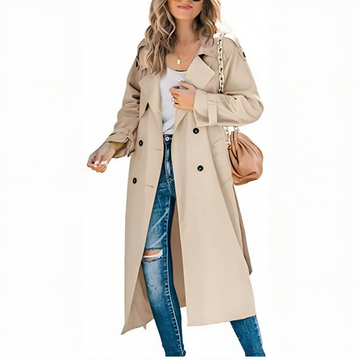 Women's Double-Breasted Belted Long Trench Coat