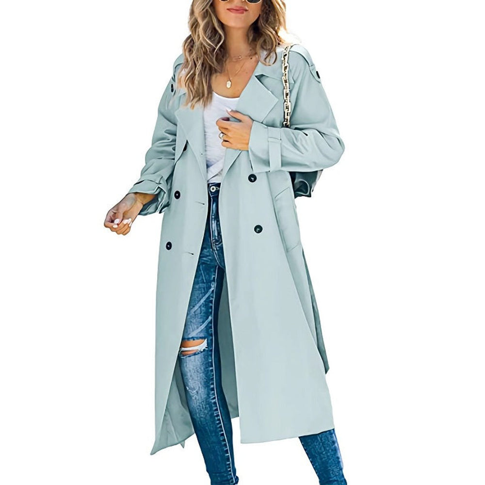 Women's Double-Breasted Belted Long Trench Coat
