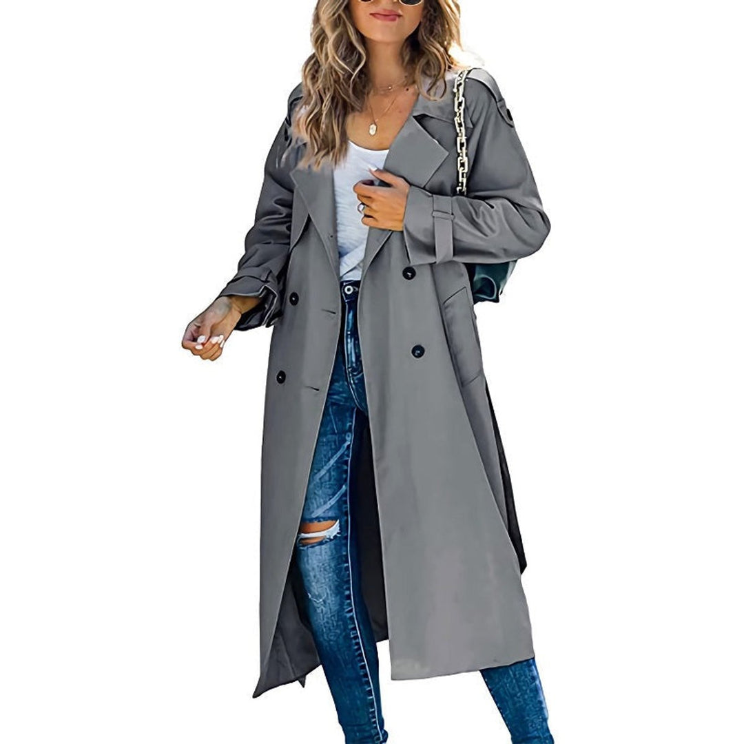 Women's Double-Breasted Belted Long Trench Coat