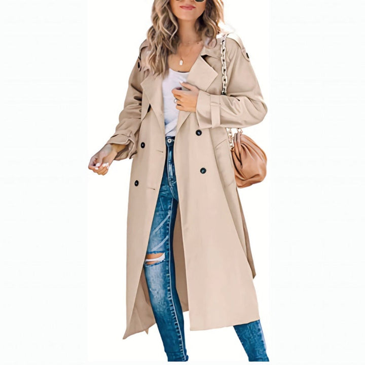 Women's Double-Breasted Belted Long Trench Coat