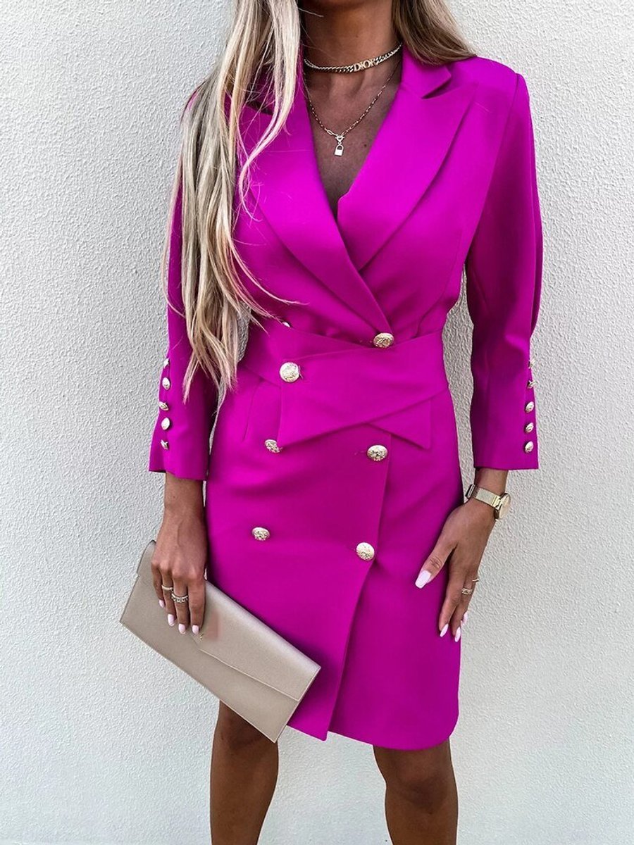 Women's Double-Breasted Blazer Dress Long Sleeve Mini