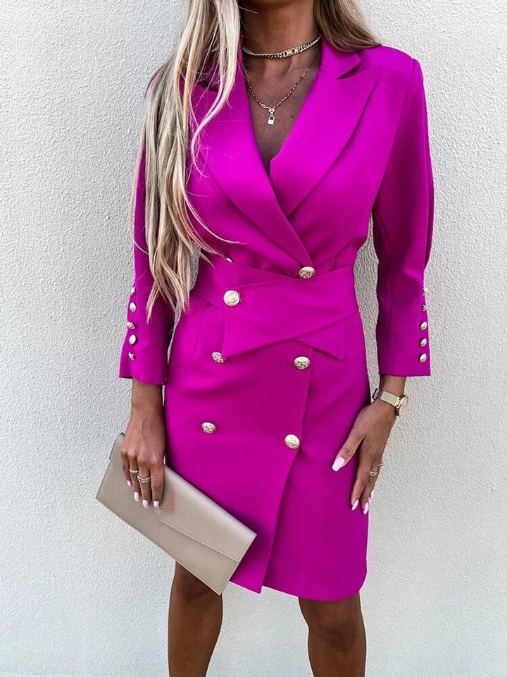 Women's Double-Breasted Blazer Dress Long Sleeve Mini