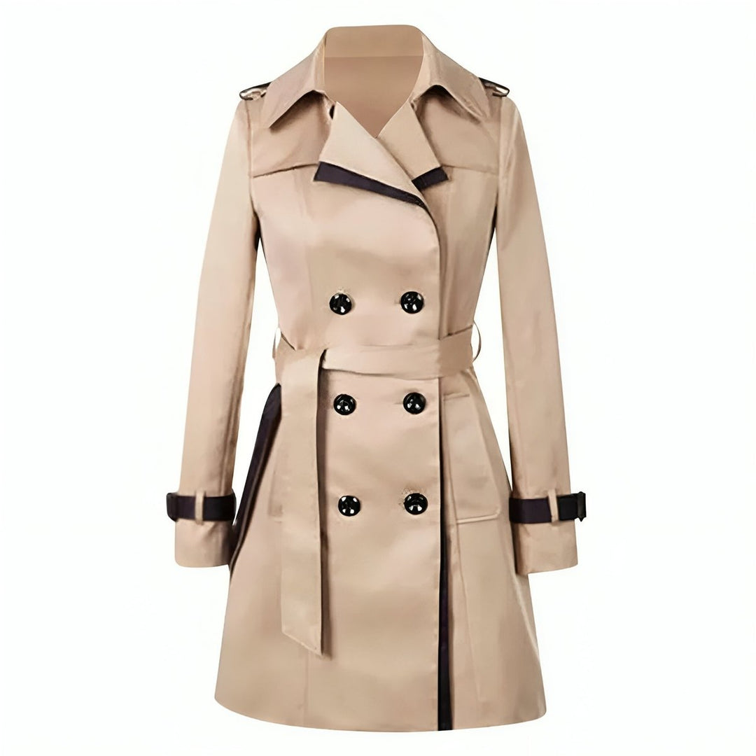 Women's Double-Breasted Contrast-Trim Long Trench Coat