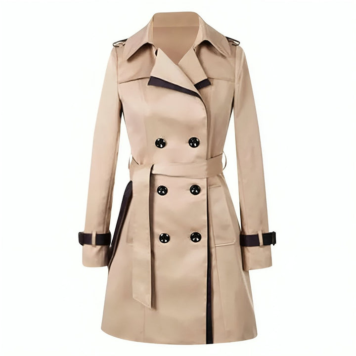 Women's Double-Breasted Contrast-Trim Long Trench Coat