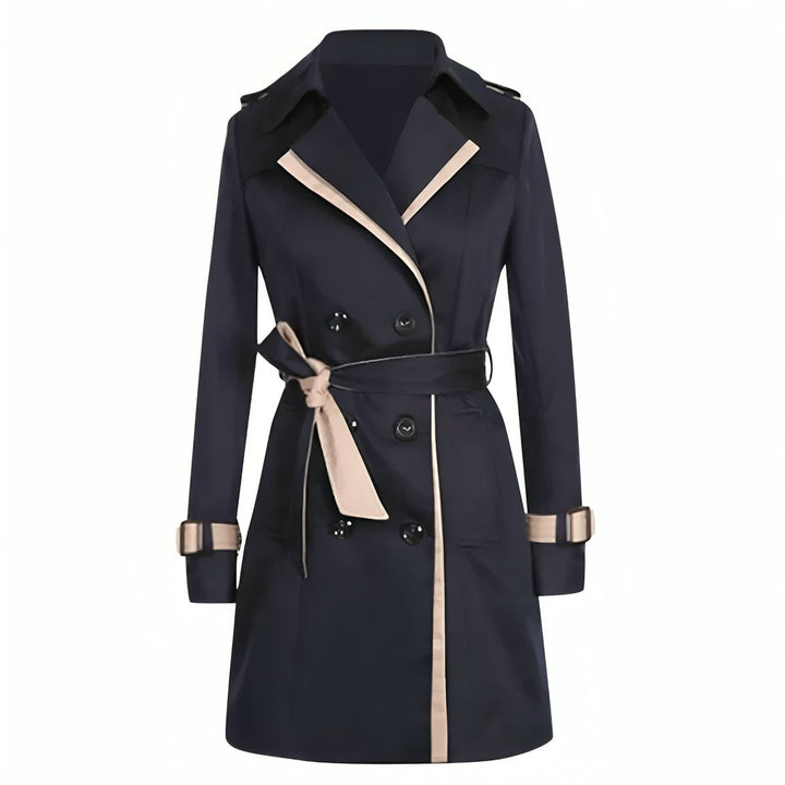 Women's Double-Breasted Contrast-Trim Long Trench Coat