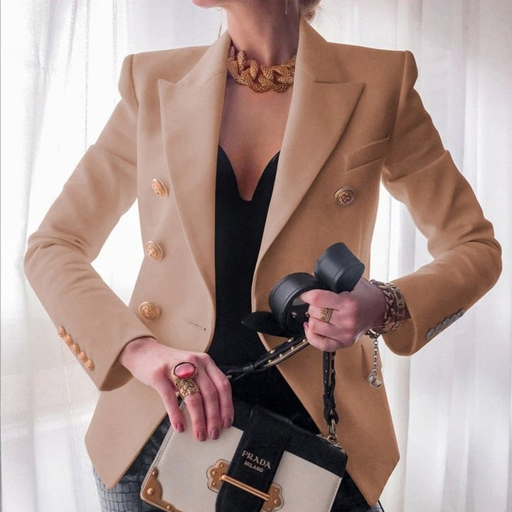 Women's Double-Breasted Gold-Button Tailored Blazer