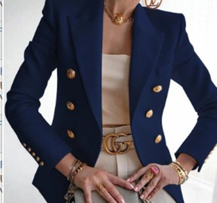 Women's Double-Breasted Gold-Button Tailored Blazer