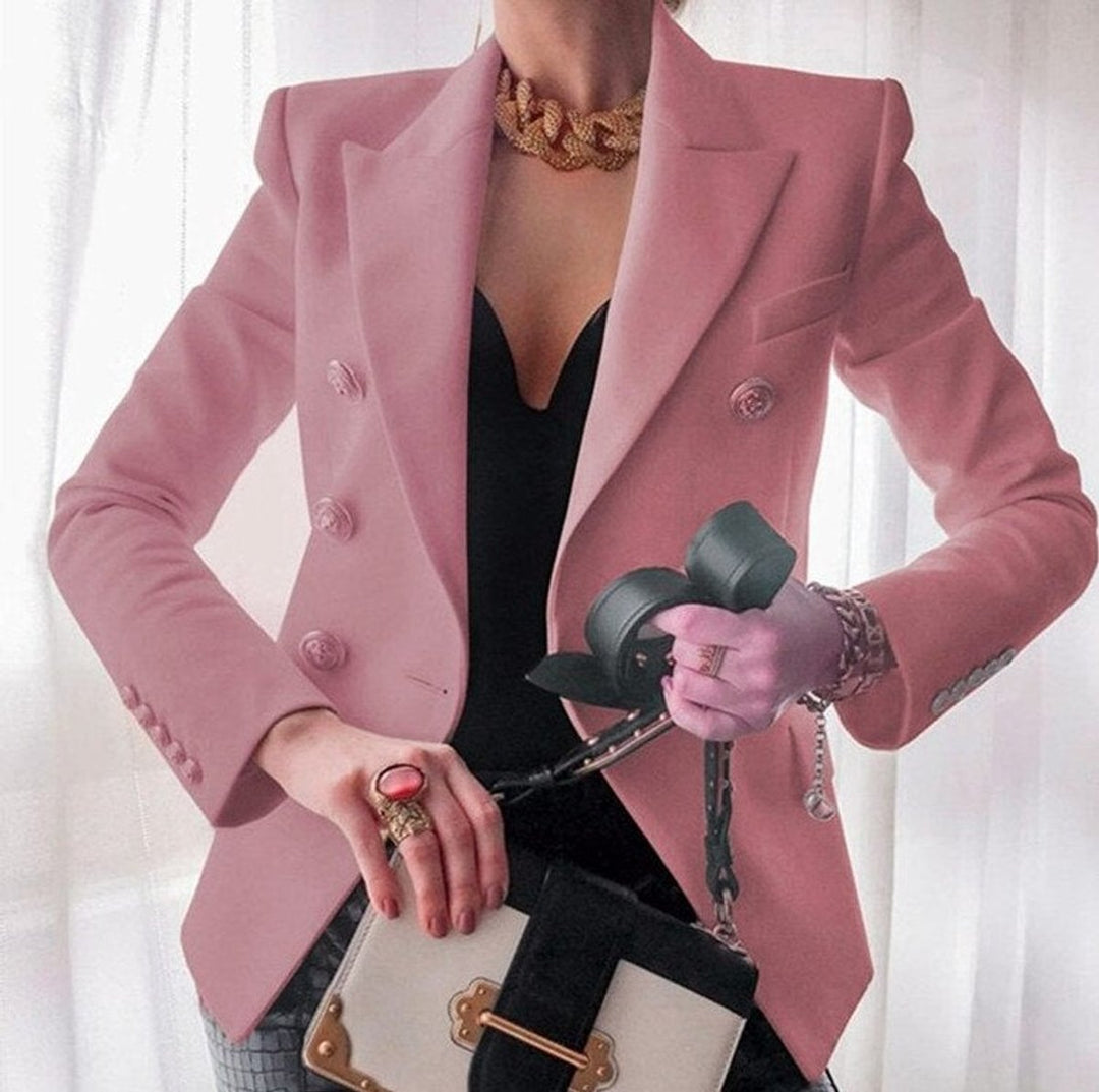 Women's Double-Breasted Gold-Button Tailored Blazer