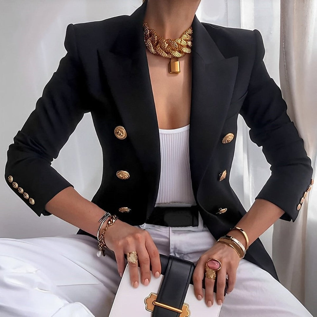 Women's Double-Breasted Gold-Button Tailored Blazer