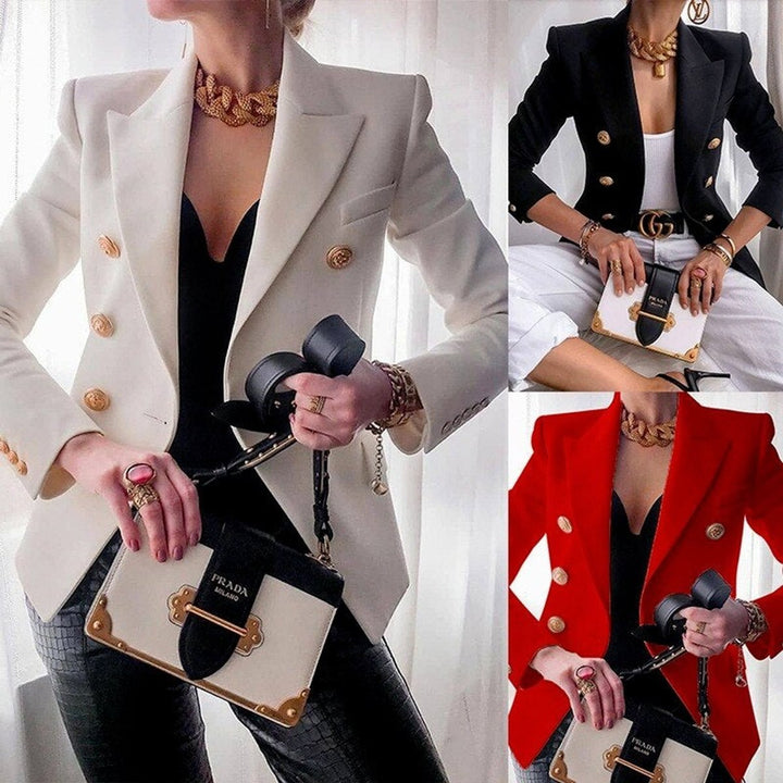 Women's Double-Breasted Gold-Button Tailored Blazer