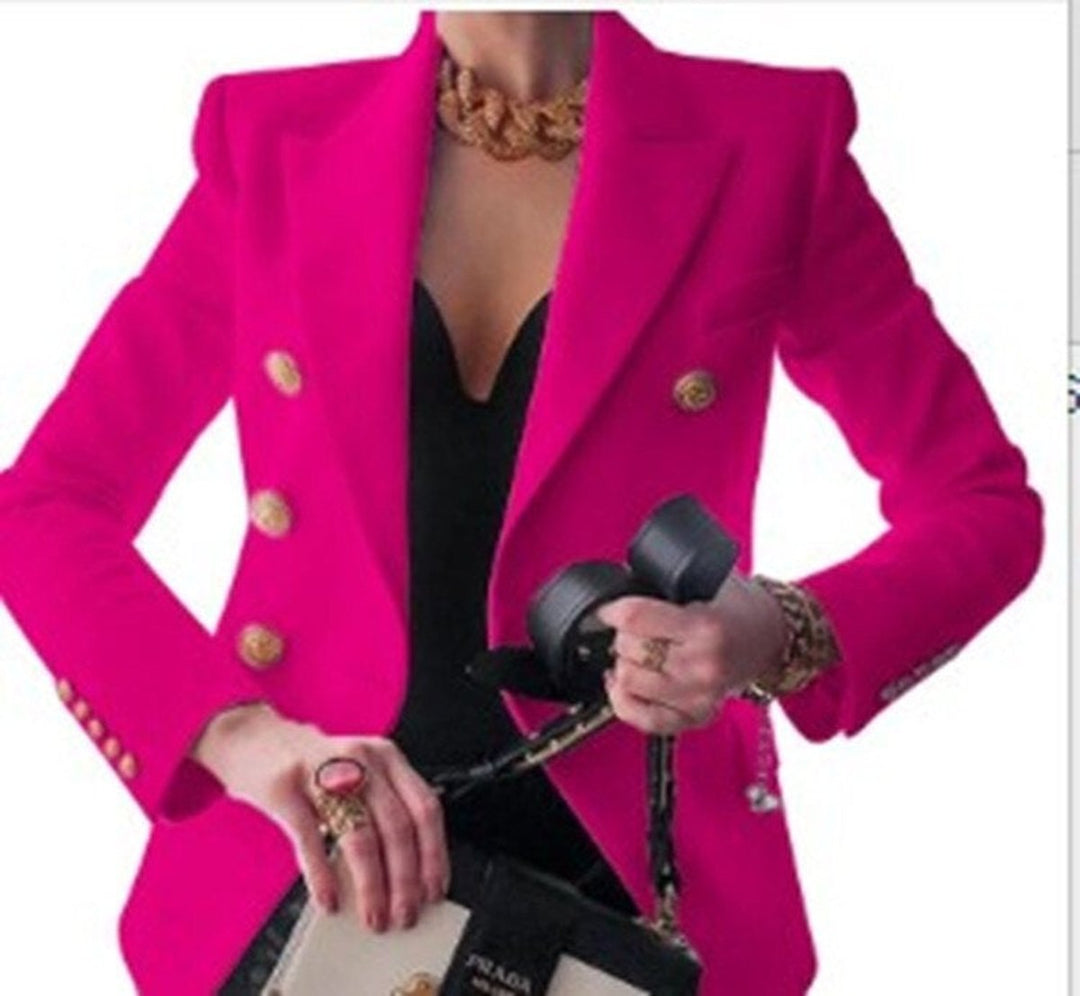 Women's Double-Breasted Gold-Button Tailored Blazer