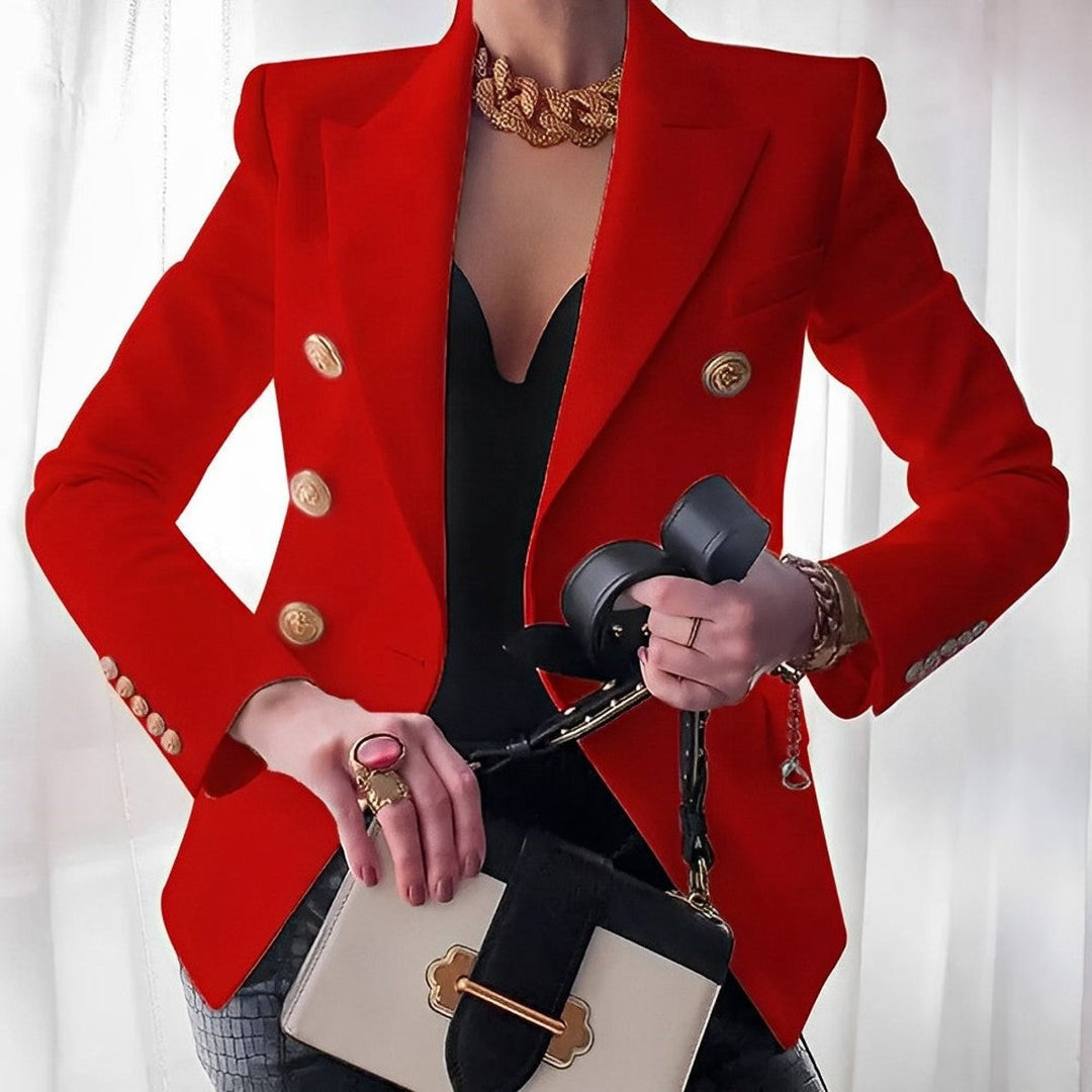 Women's Double-Breasted Gold-Button Tailored Blazer